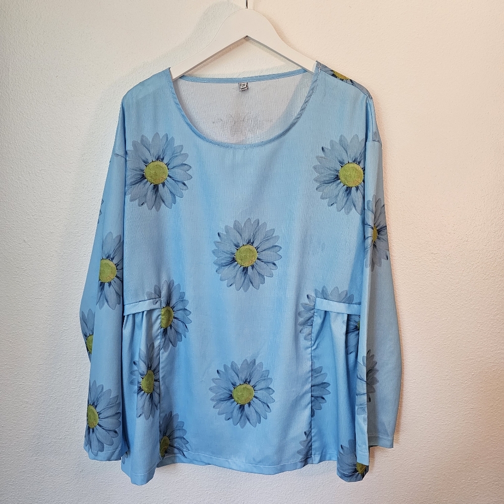 Blue Floral Long Sleeve Top